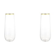 Clearance! Liulin 2Pcs Plastic Champagne Flutes, Disposable Stemless Mimosa Gold Rim Toasting Glasses, Crystal Clear Cocktail Glasses for Party Wedding Birthday, Mimosa Bar Supplies, Clear